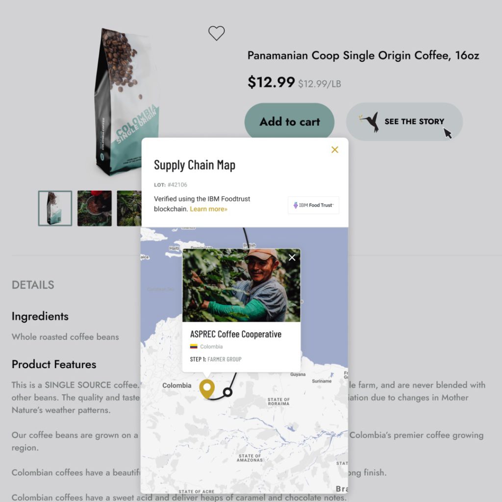 Blockchain traceability with StoryBird Food Transparency App