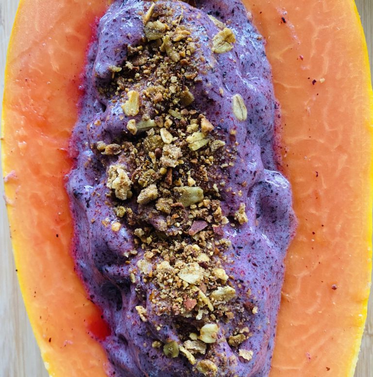 Blueberry Nice-Cream Papaya Canoes