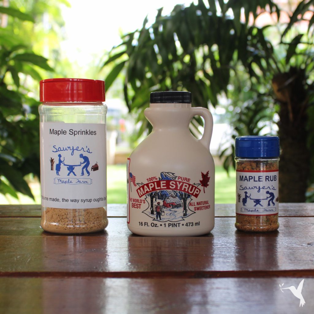 Sawyer's Maple Farm maple rub, syrup, and sprinkles